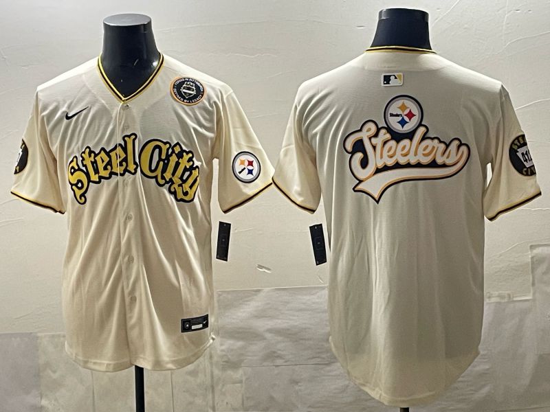 Men 2025 Nike Pittsburgh Steelers Blank Cream Limited NFL Jersey style 016